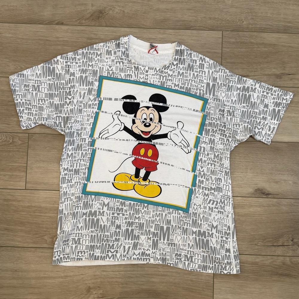 Vintage Disney Designs Mickey Mouse AOP Double Sided T-Shirt XL Made In USA VTG